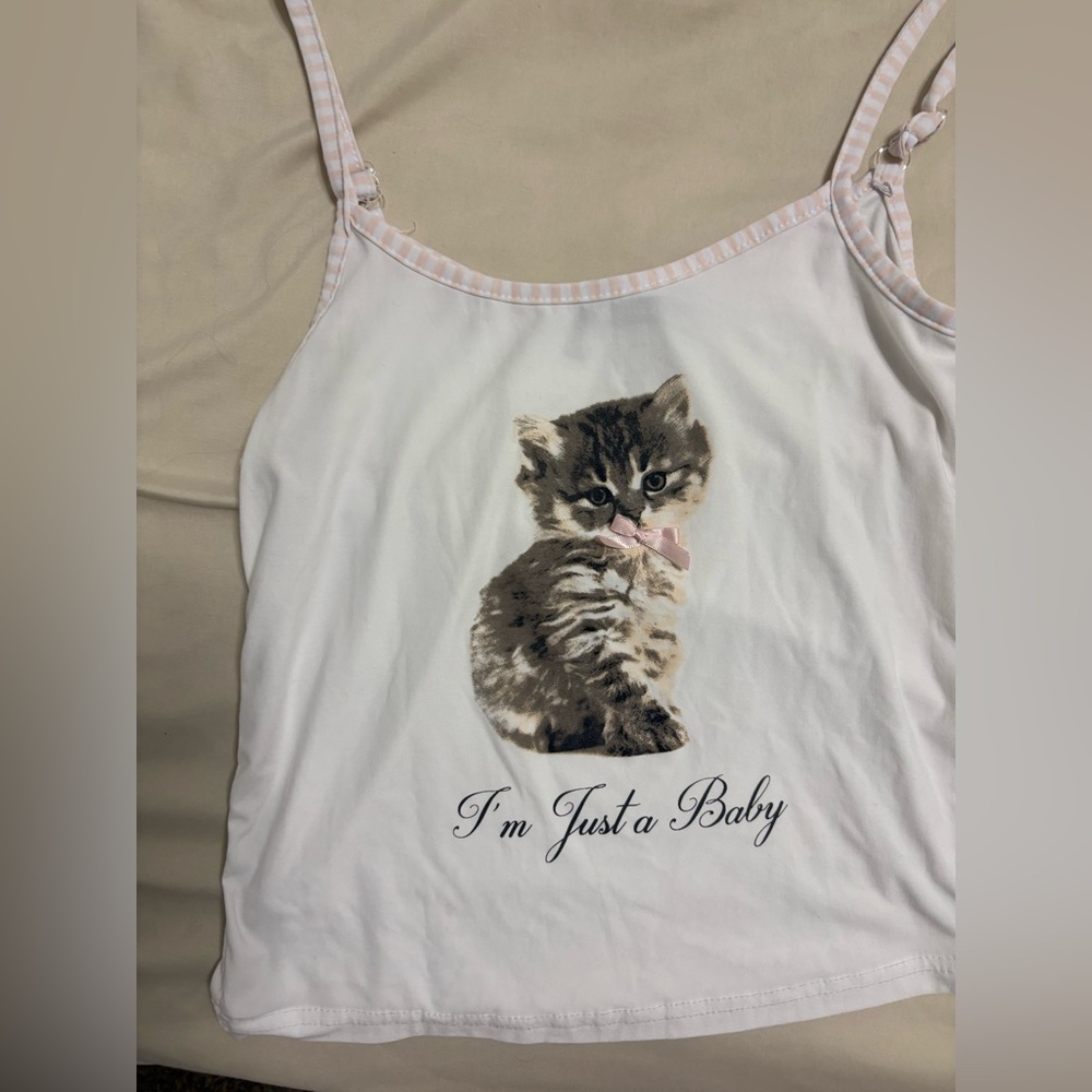 White Cat Print Tank Top